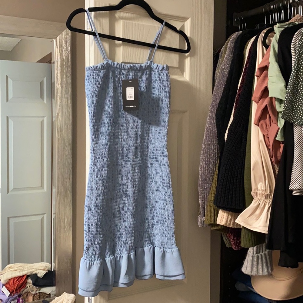 Never worn runched blue dress